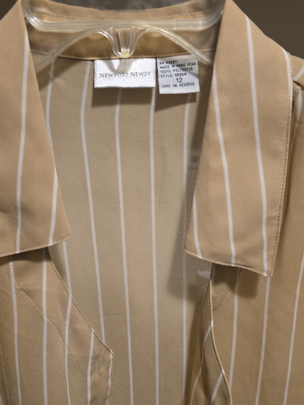Tan and White Pinstripes Button-Front Blouse